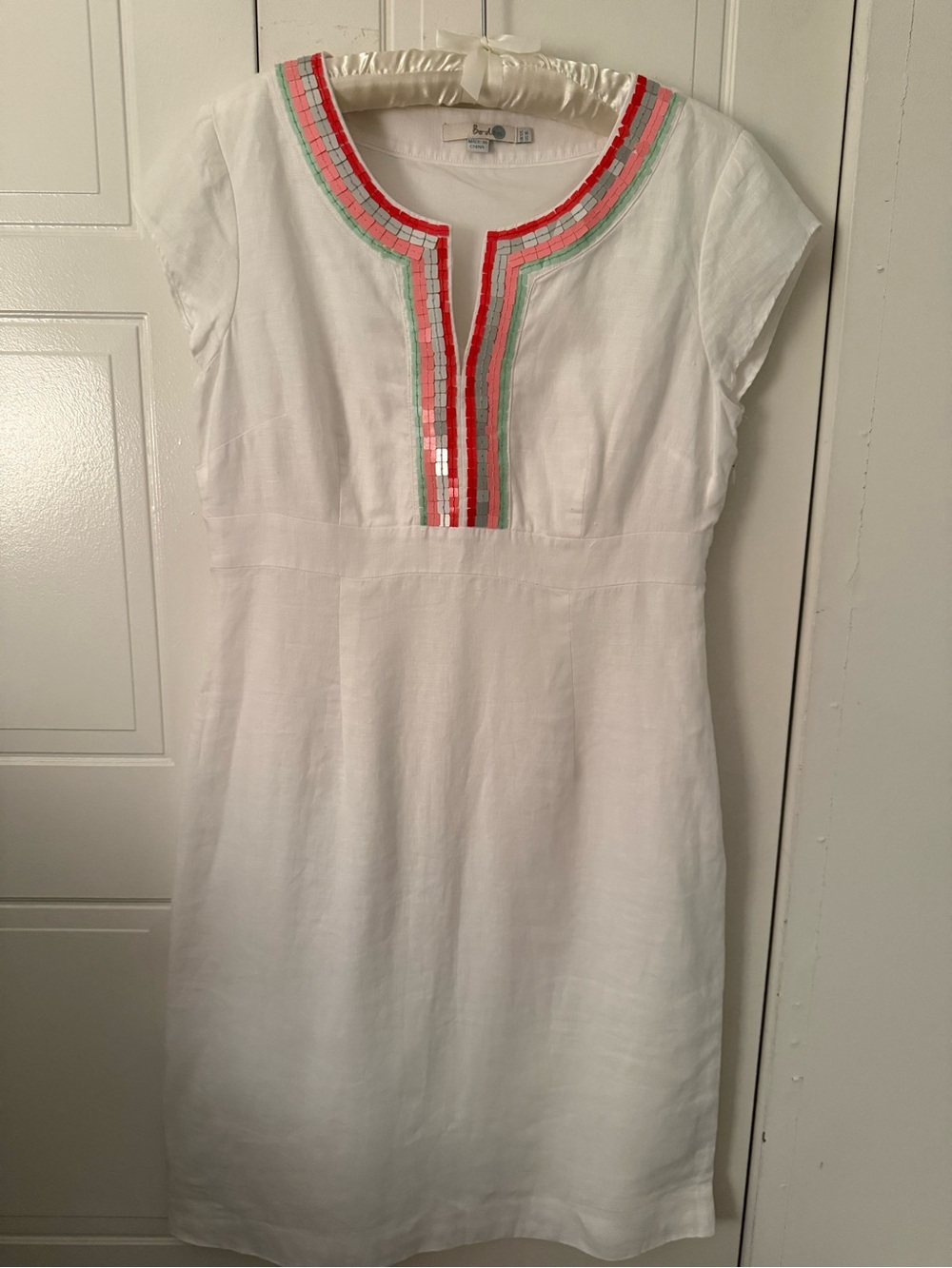 Boden White Linen dress with sequin detail 8L